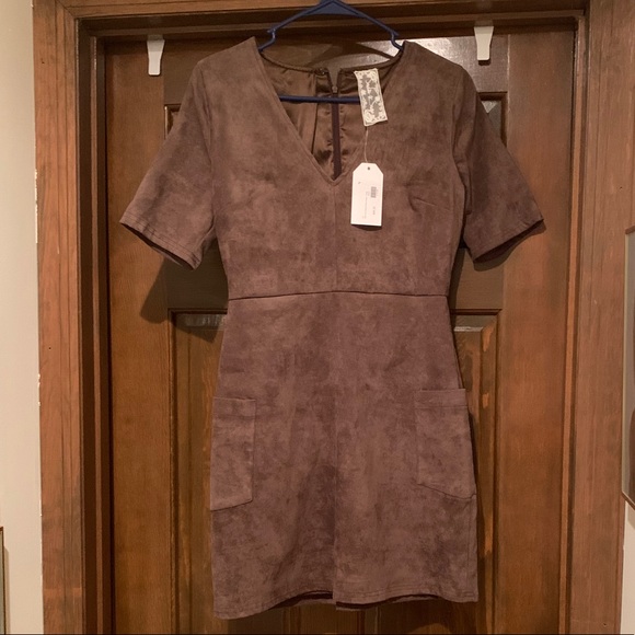 V-neck Suede Dress - Picture 1 of 4